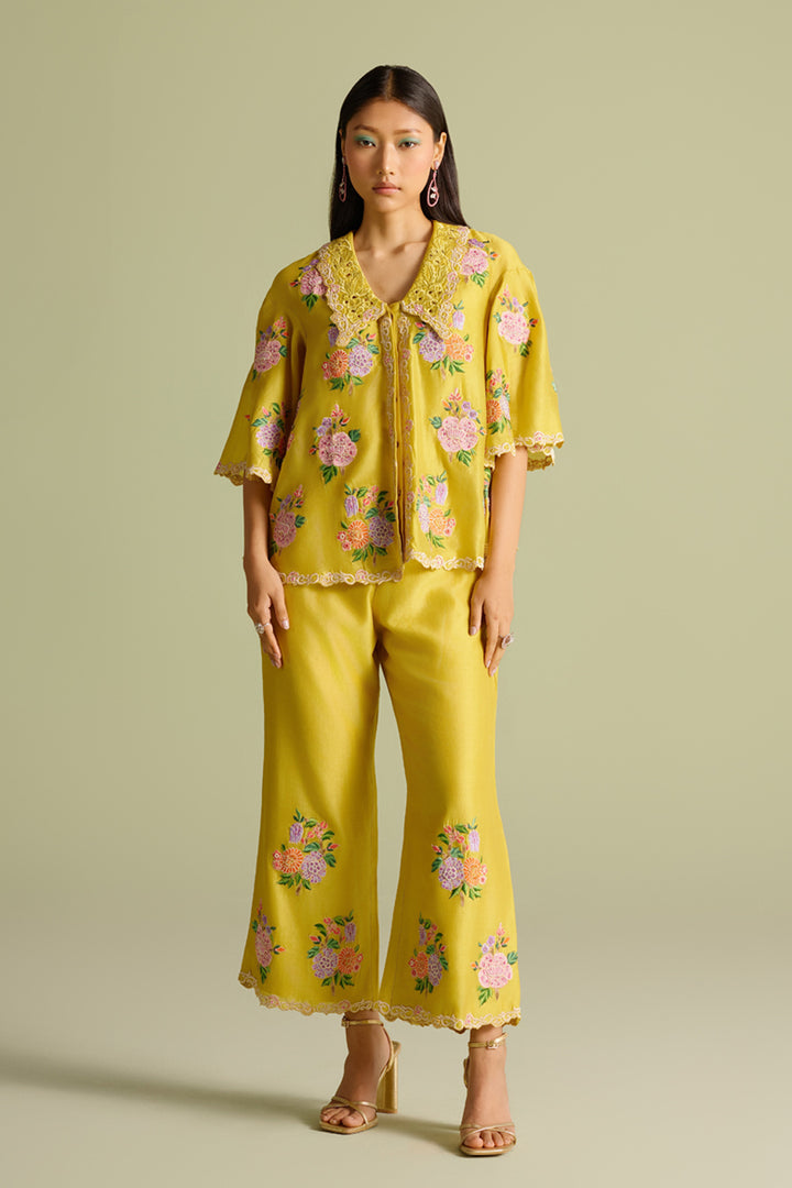 Yellow Floral Bunch Mosaic Pants
