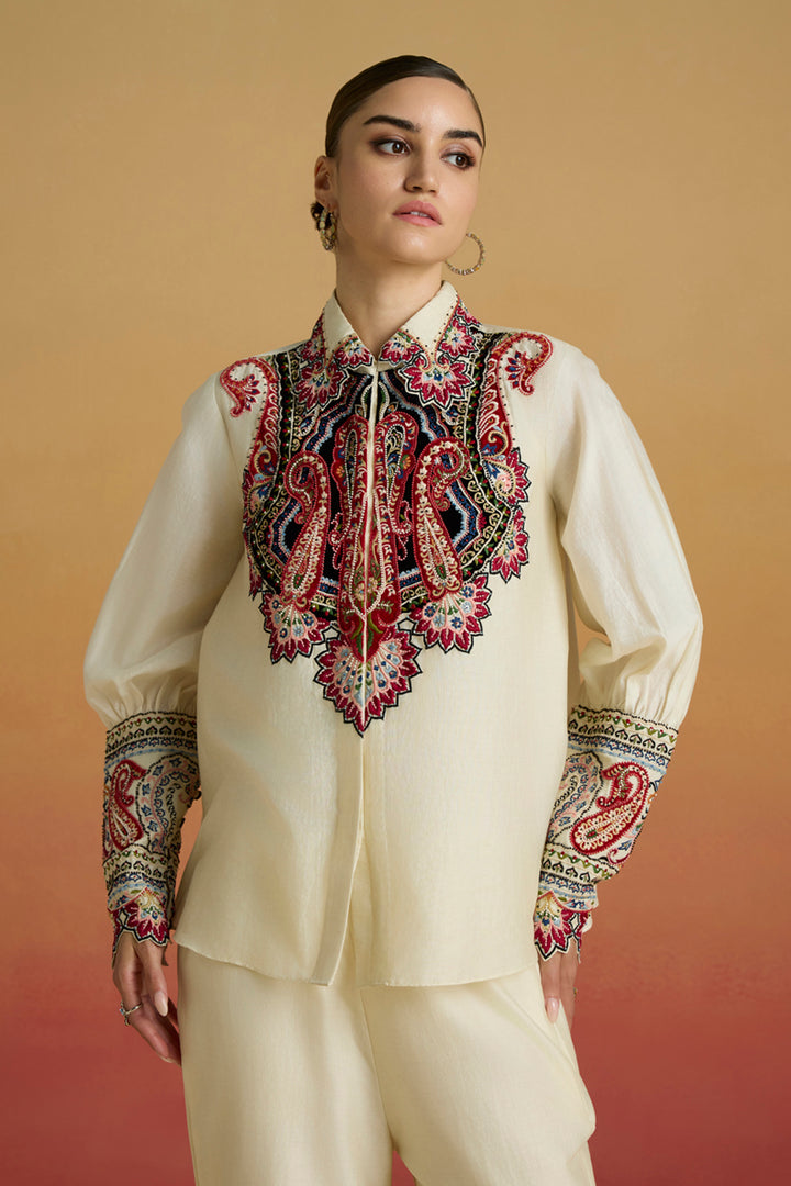 Ivory Paisley Applique Shirt