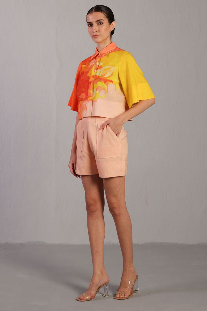 Diffuse bright orange & yellow shorts set