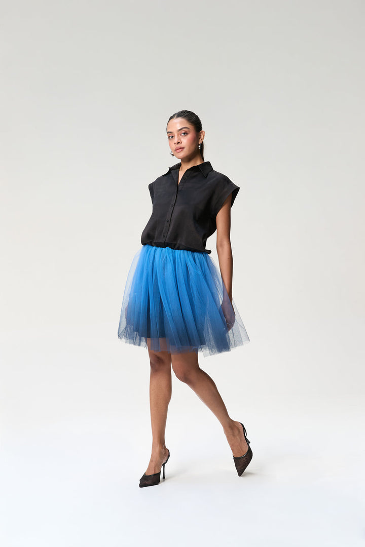 Black and Midnight Blue Shirt Dress