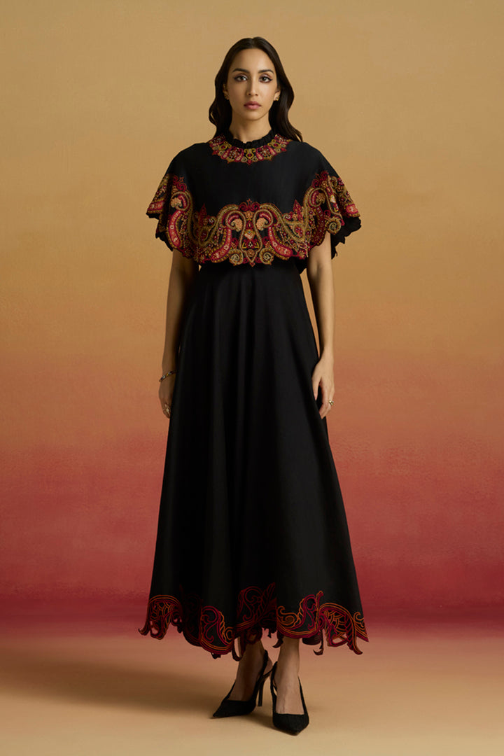 Black Cape Flounce Dress