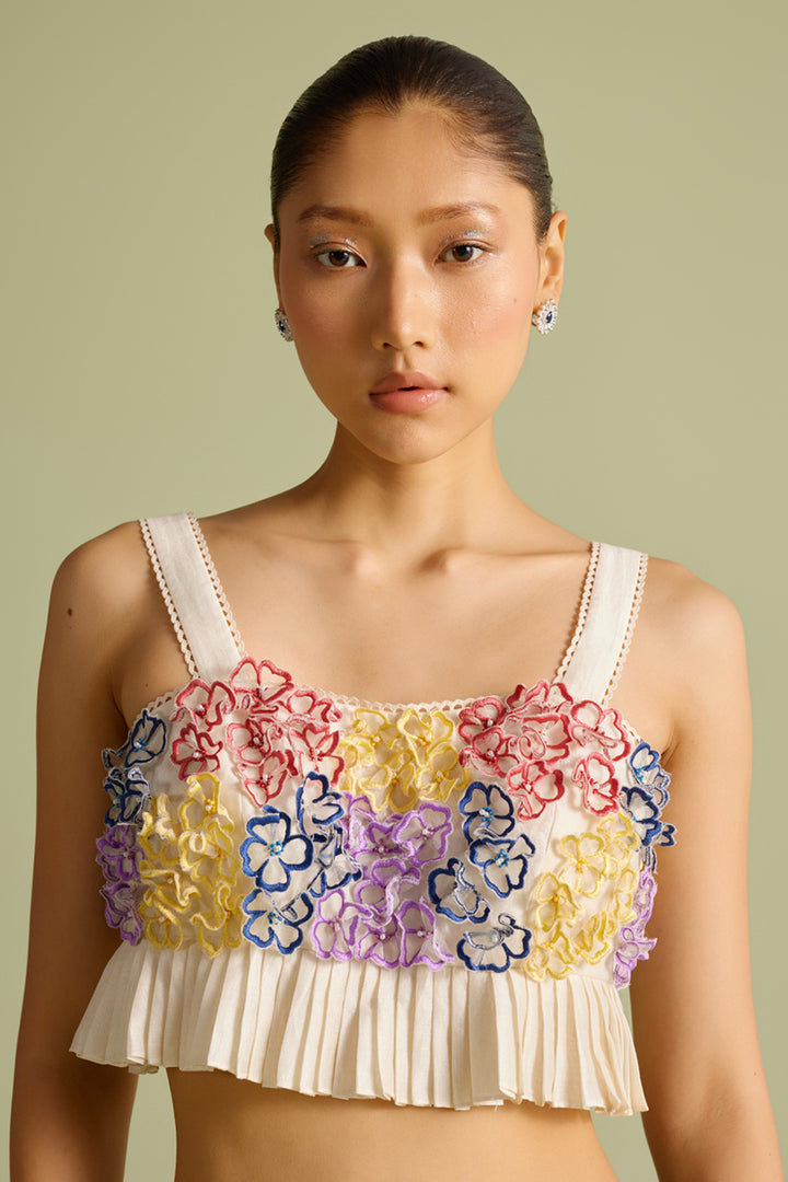 Ivory 3D Hydrangea Pleated Bustier