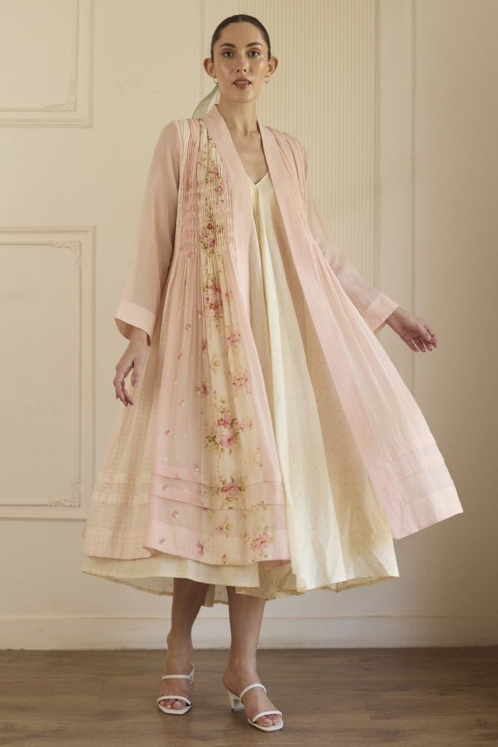 Pink Overlay/ Jacket With Slip and Pants Set