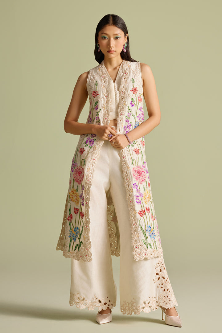 Ivory Cutwork Bell Bottom Pants