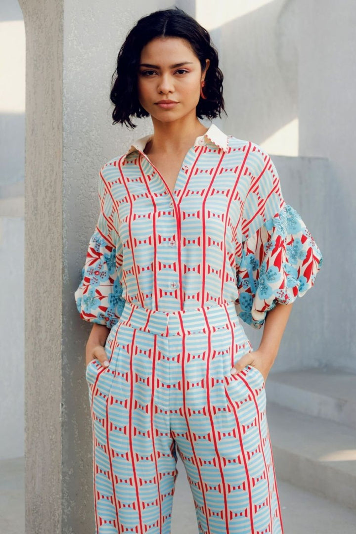 WHITE PRINT PLAY BALLOON SHIRT