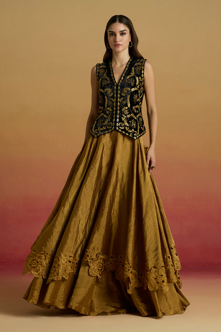 Gold Cutwork Layered Lehenga