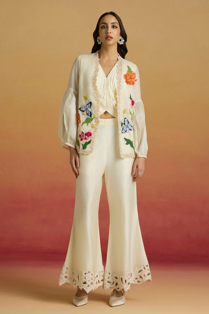 Ivory Cordwork and Beadwork Bell Bottoms