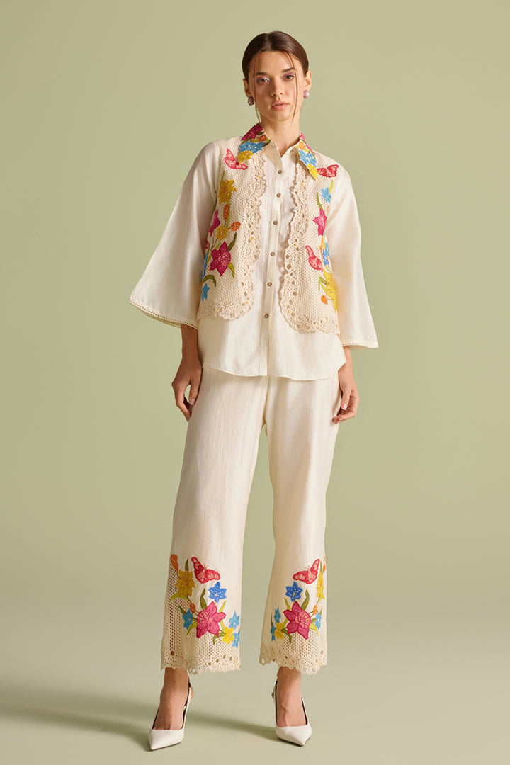 Ivory Floral Mesh Layered Shirt