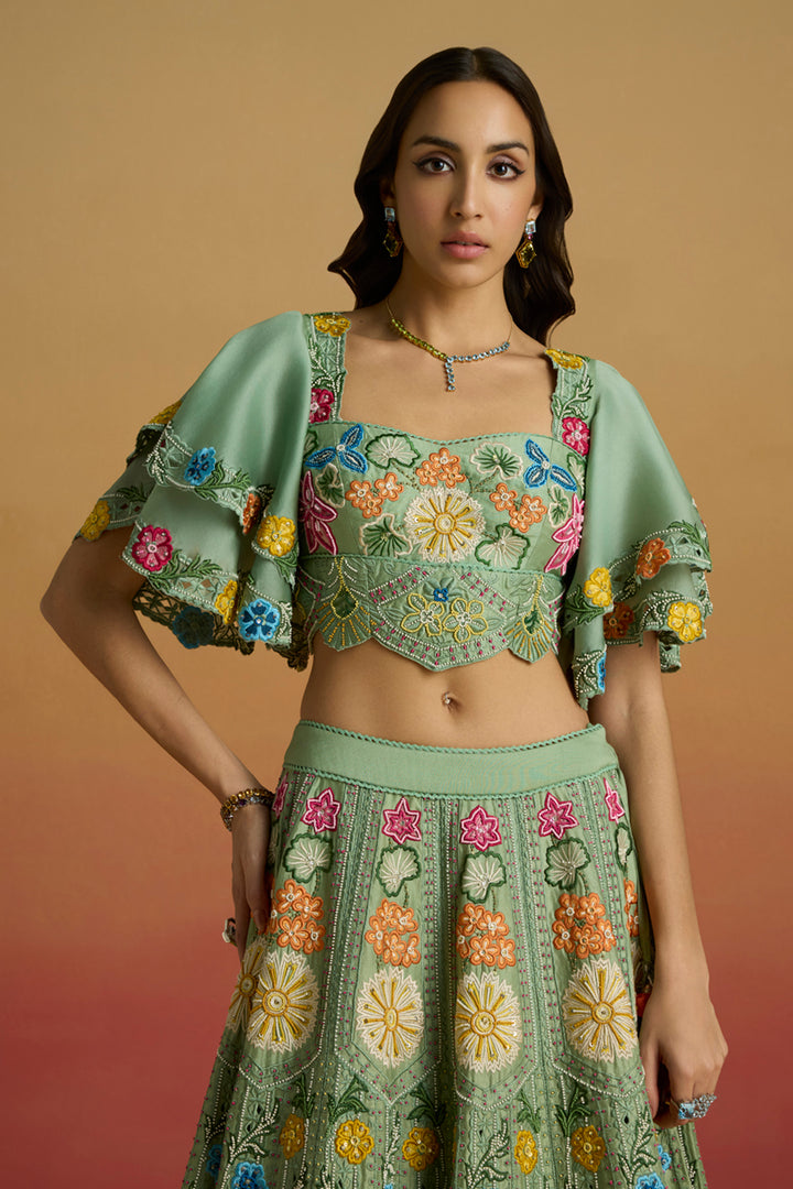 Sage Green Multicolour Floral Bustier