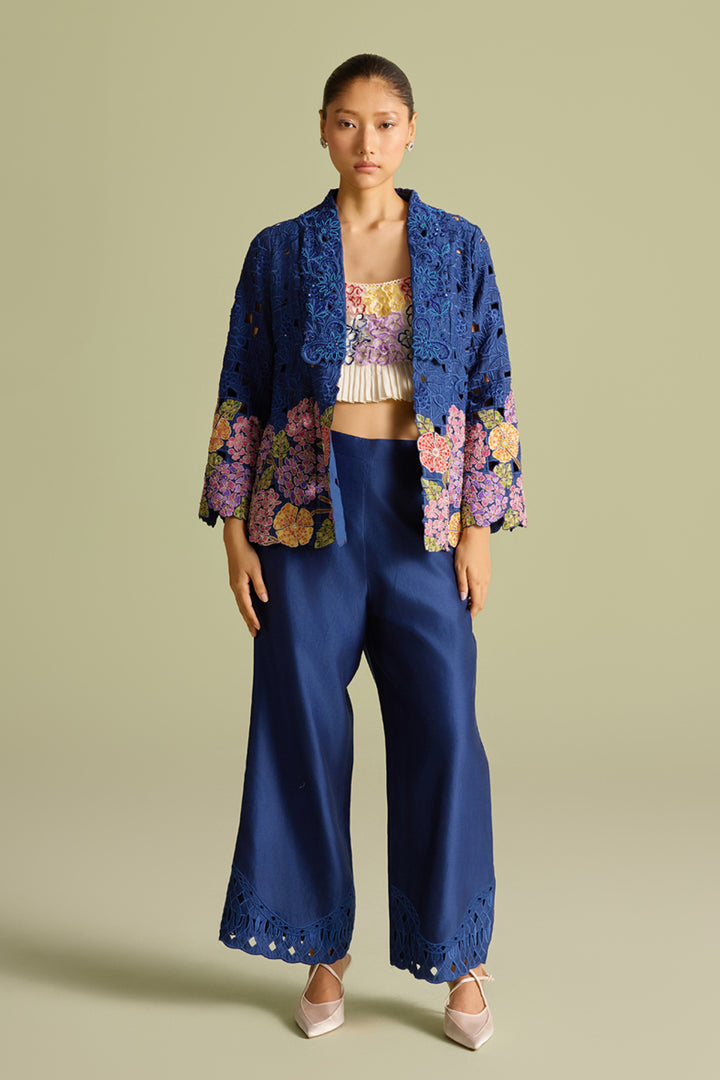Indigo Tonal Cutwork Pants