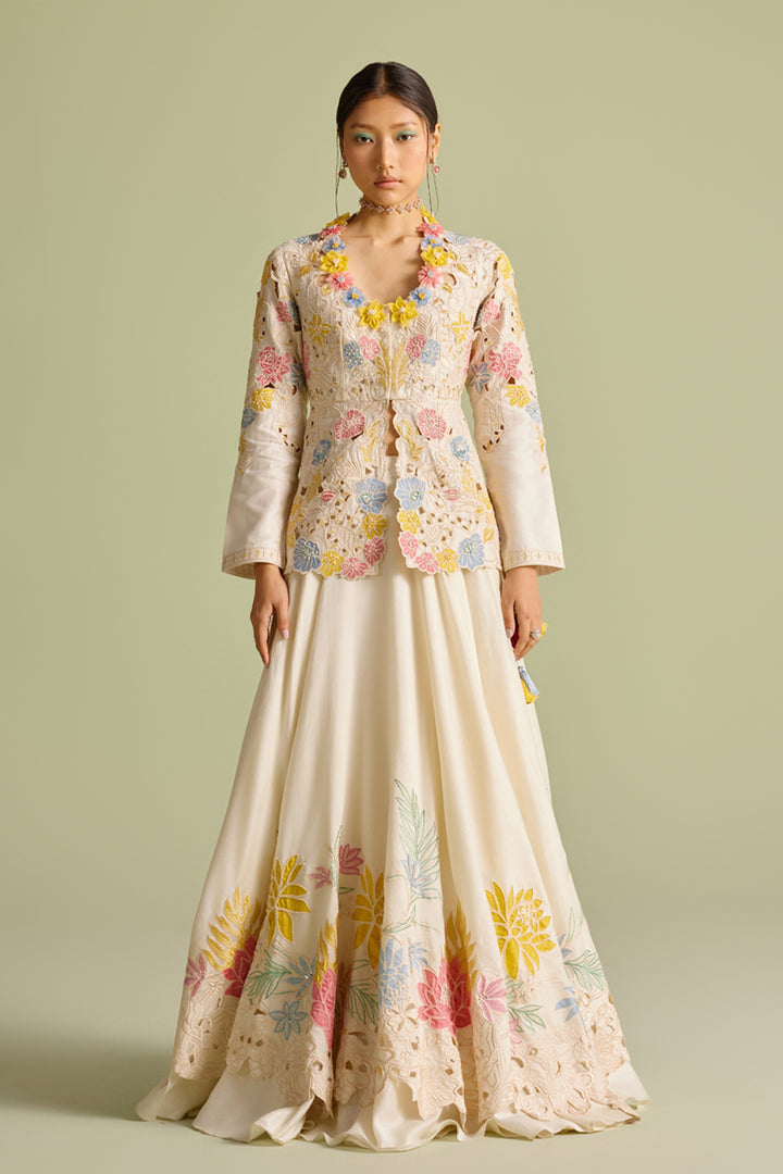 Ivory Pastel Embroiered Peplum Jacket