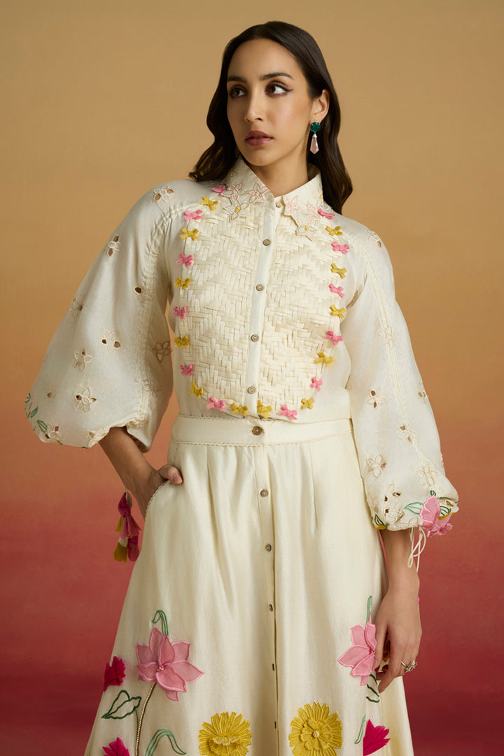 Ivory 3D Floral Applique Shirt