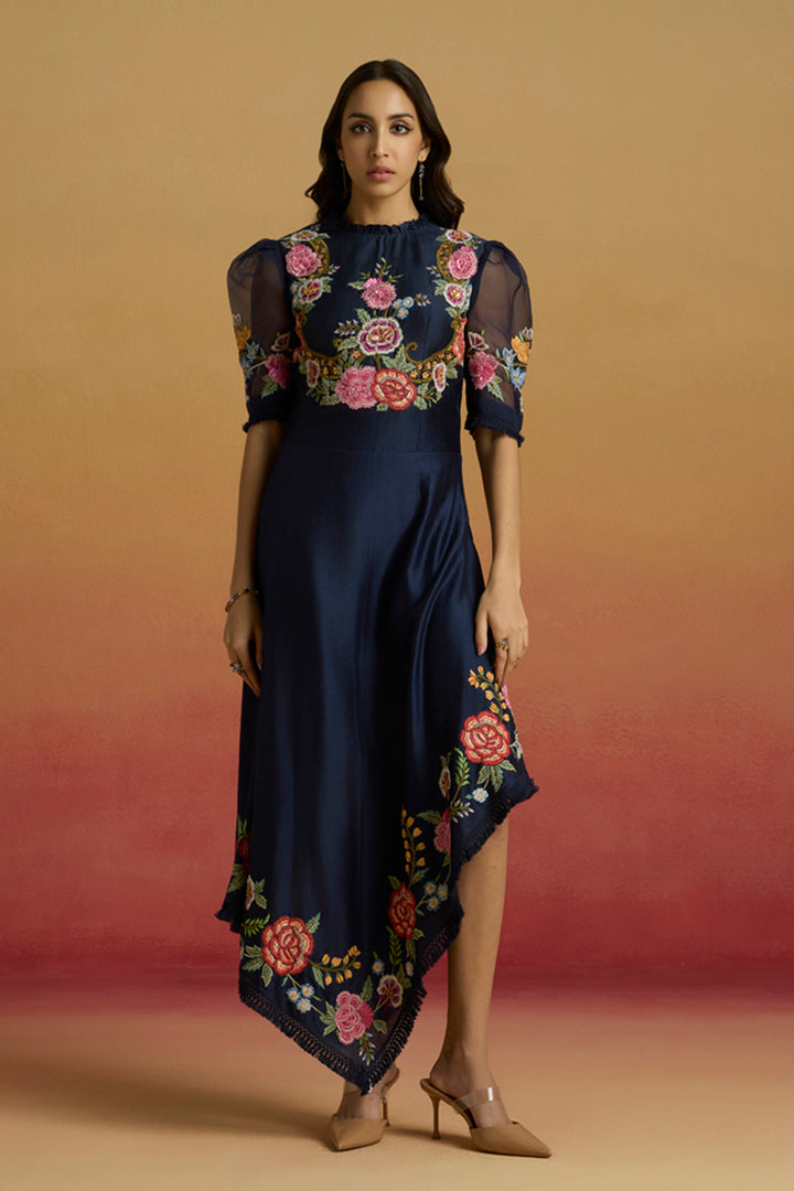 Indigo Floral Asymmetric Dress