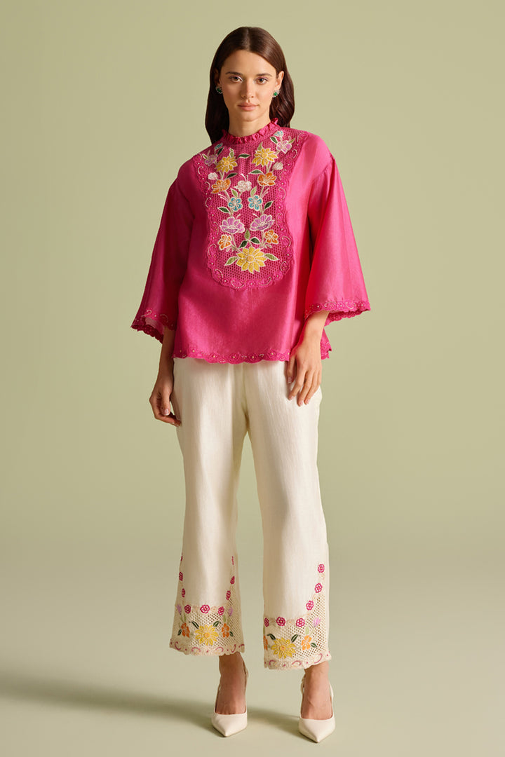 Ivory Mesh Detail Pants
