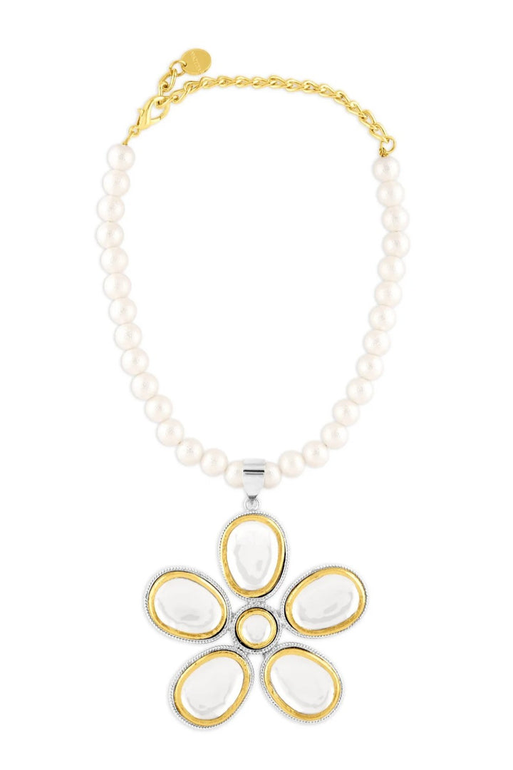 Gold & Silver Polki Flower Necklace