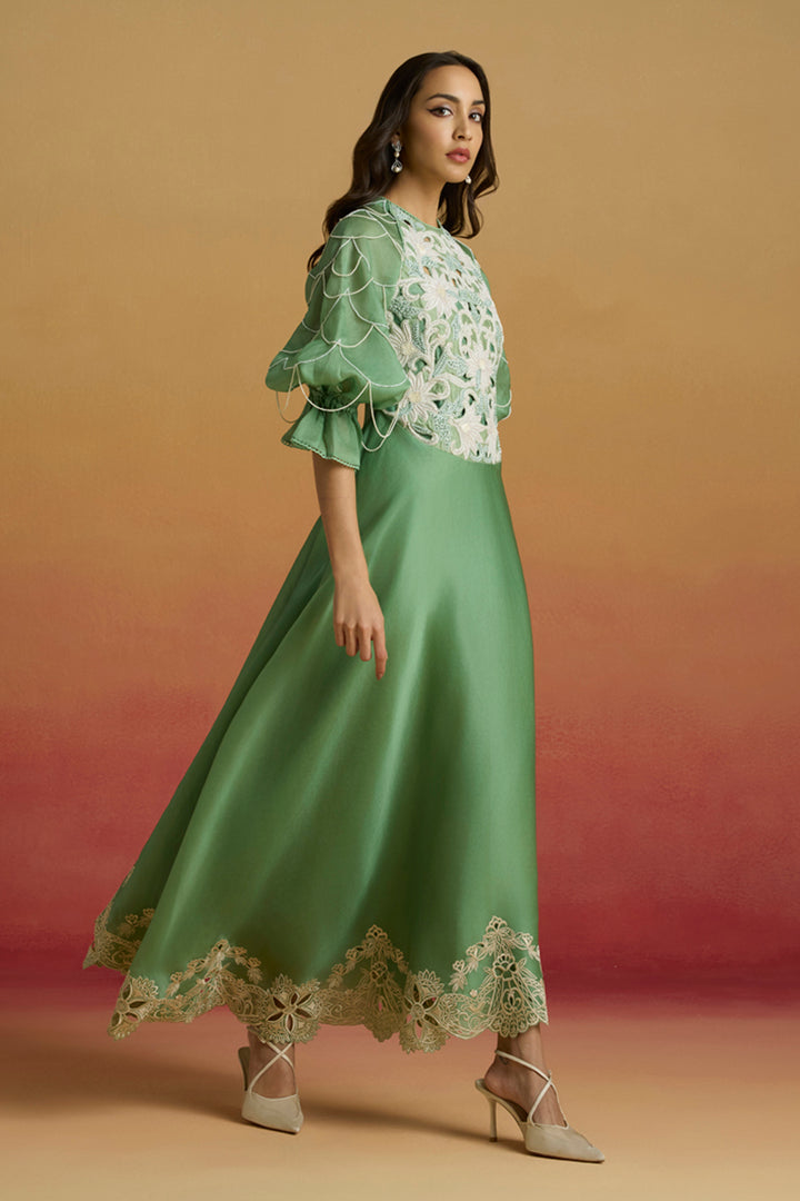 Sage Green Contrast Flounce Dress