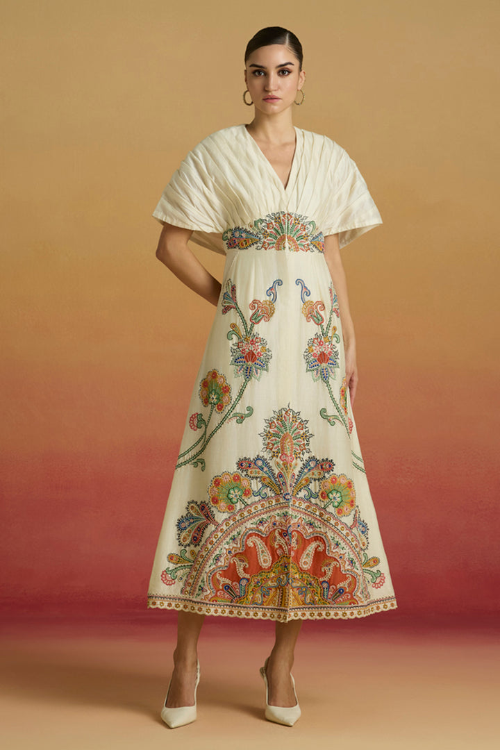 Ivory Pleated Midi Dress