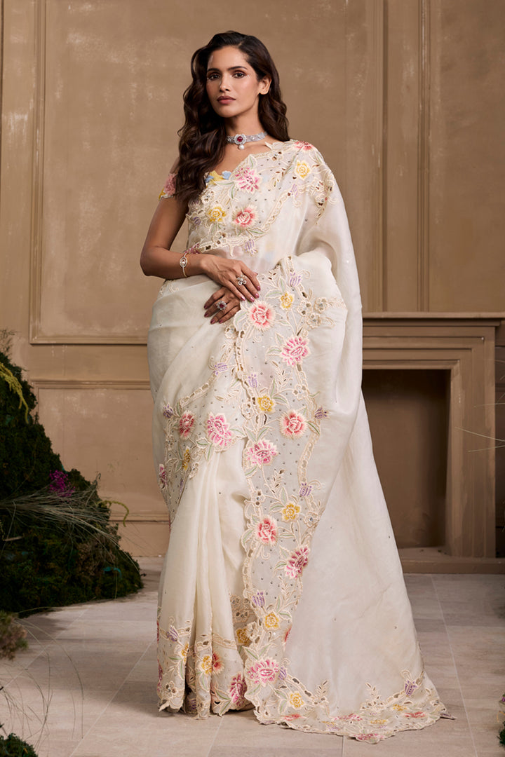 Ivory Pastel Floral Saree