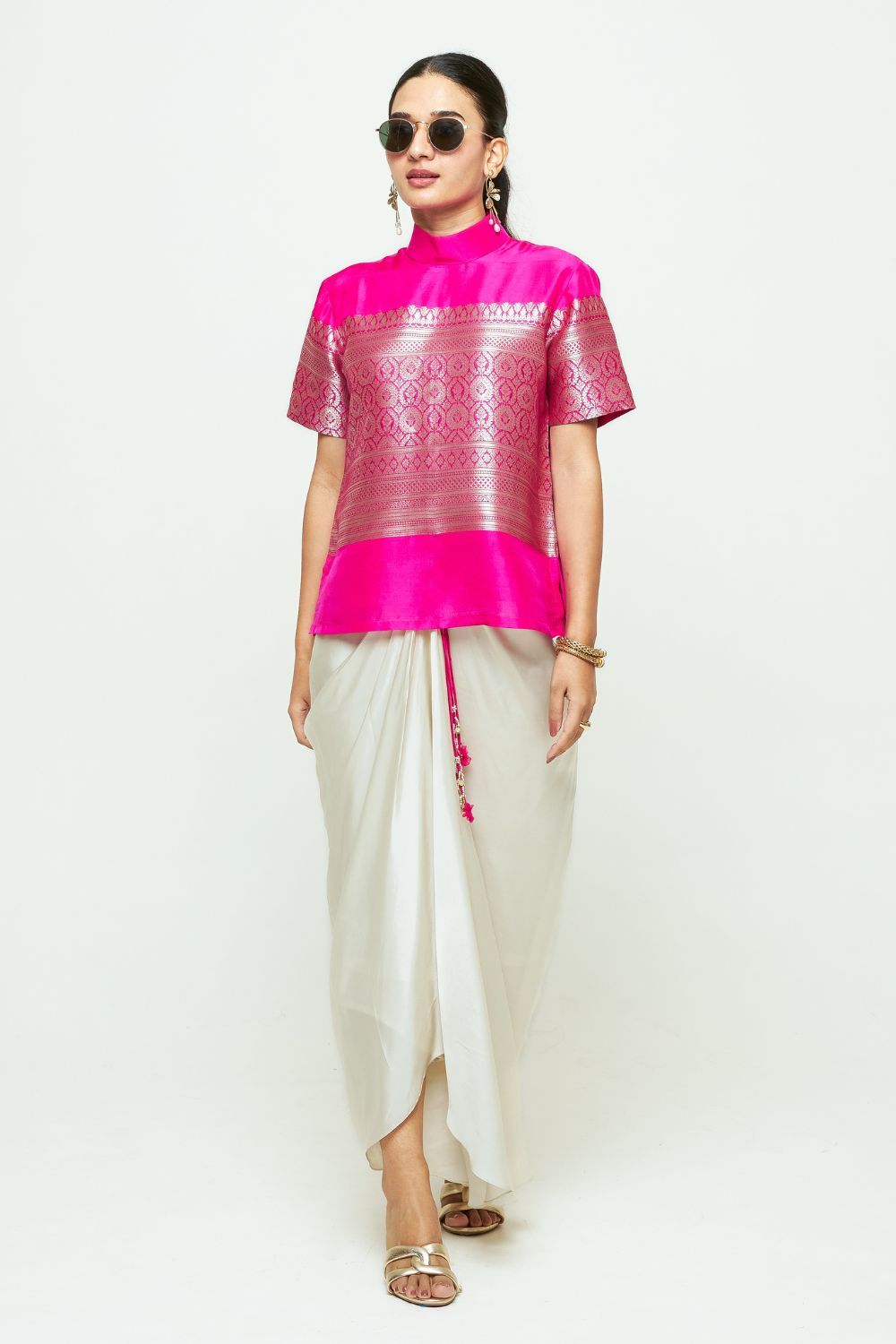 Raysa Pink Statement Brocade Top Skirt Set