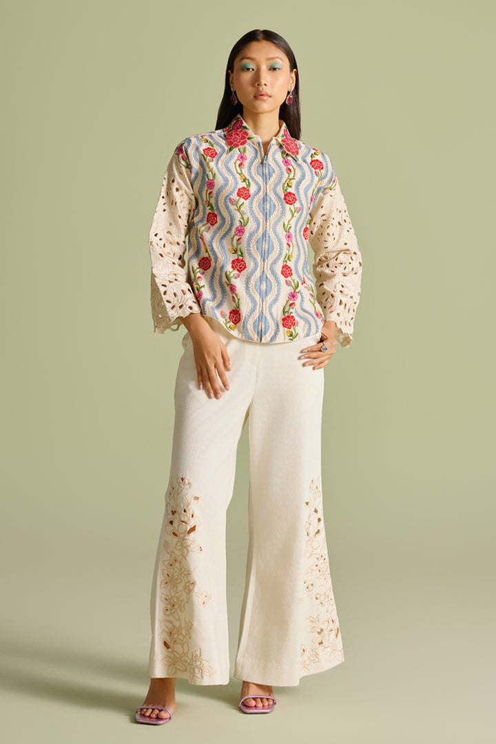 Ivory Striped Florals Short Jacket