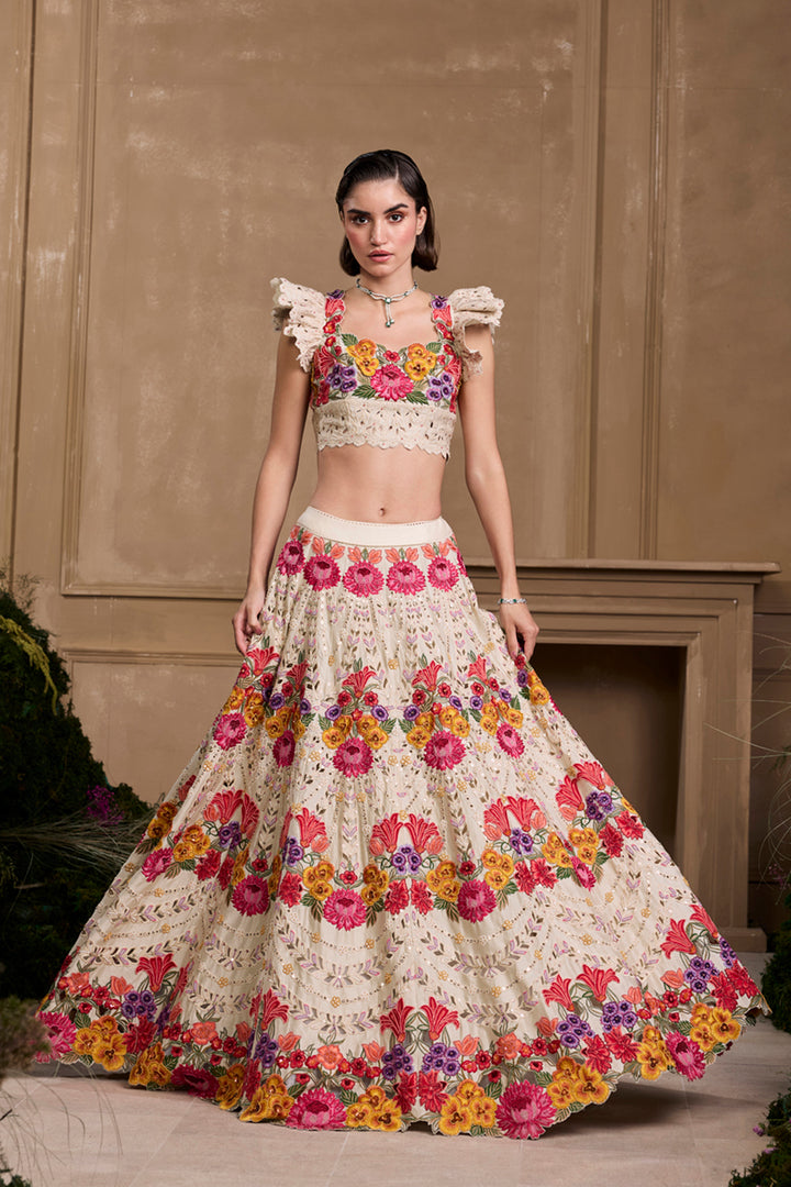 Ivory Multicoloured Florals Lehenga