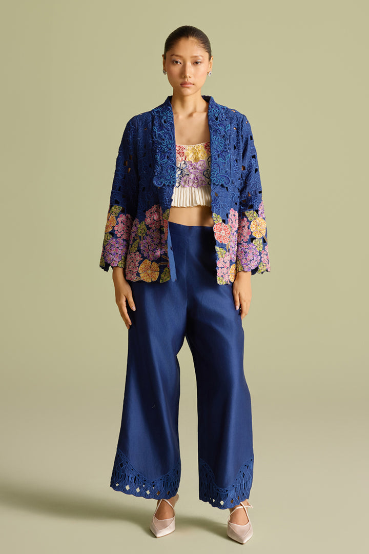 Indigo Hydrangea Mosaic Flared Jacket