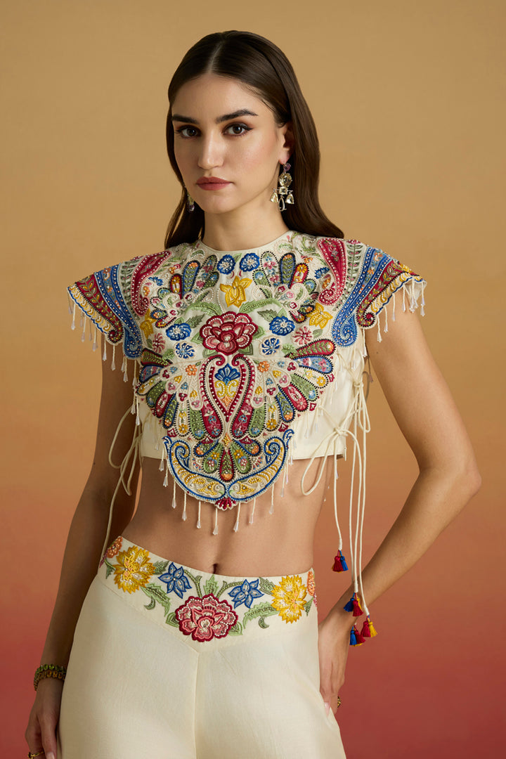 Ivory Embellished Yoke Top