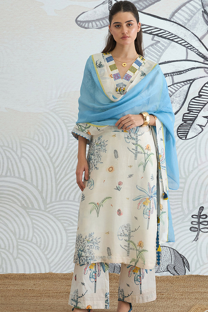 Jungle V-Neck Kurta Set