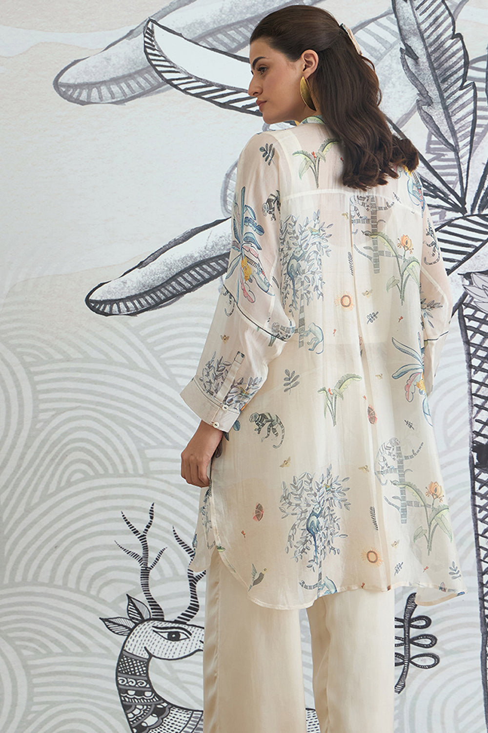 Jungle Kimono Tunic With Blue Piping Pants