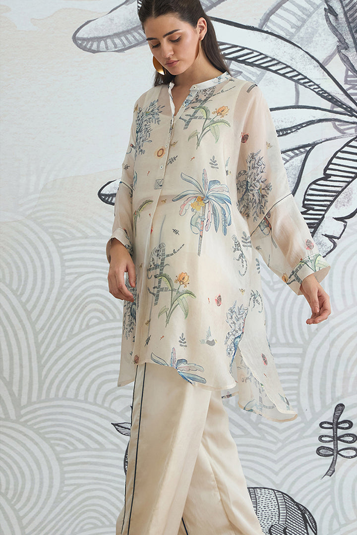 Jungle Kimono Tunic With Blue Piping Pants