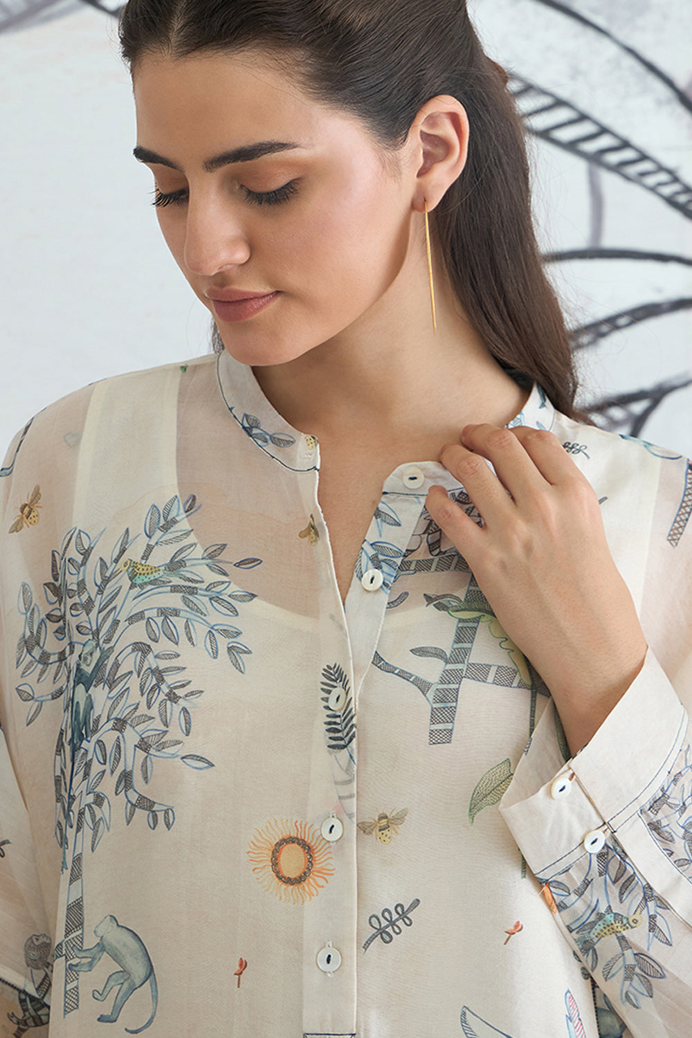 Jungle Kimono Tunic With Blue Piping Pants