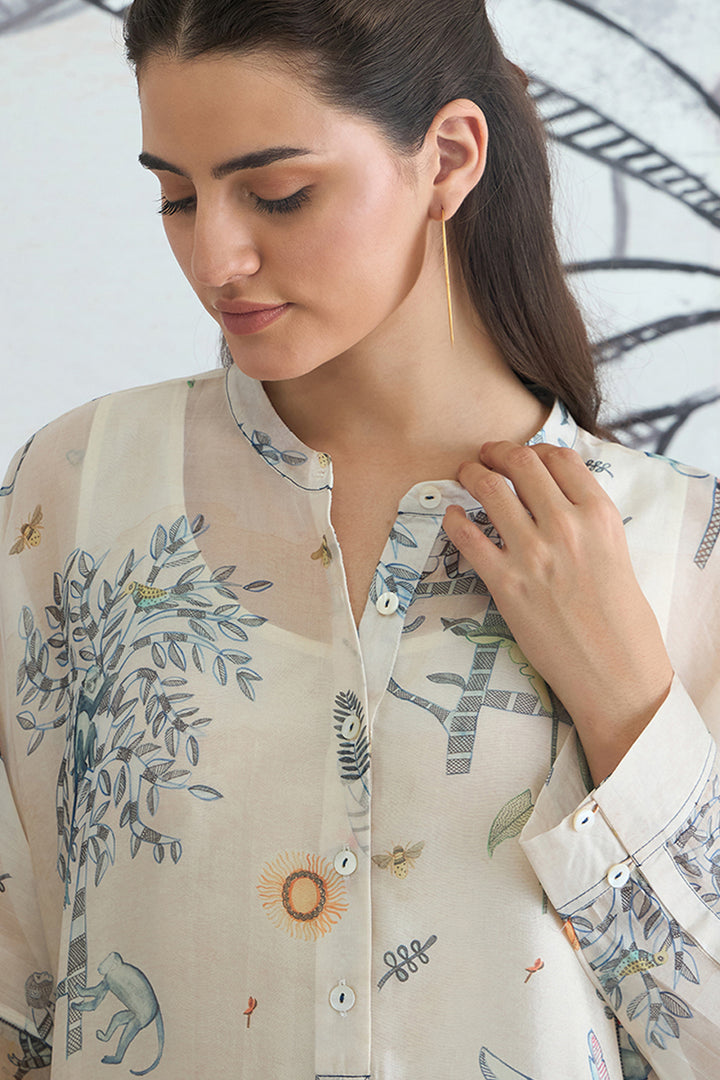 Jungle Kimono Tunic With Blue Piping Pants