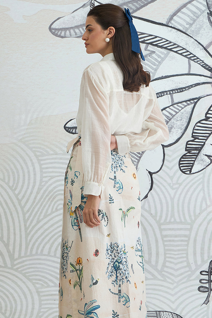 White Shirt With Jungle Wrap Skirt