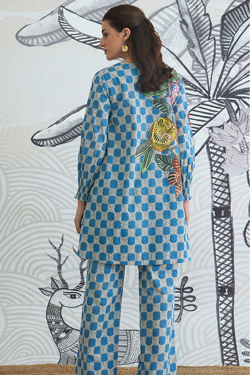 Blue Check Flower Co-ord Set