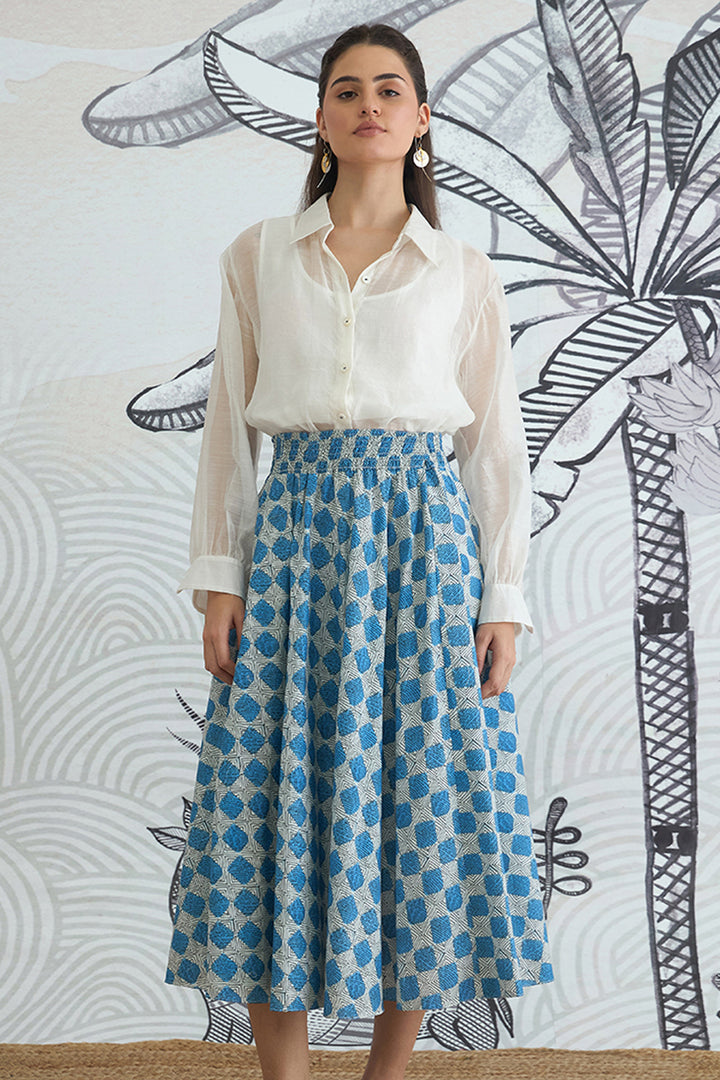 Blue Check Skirt With White Shirt