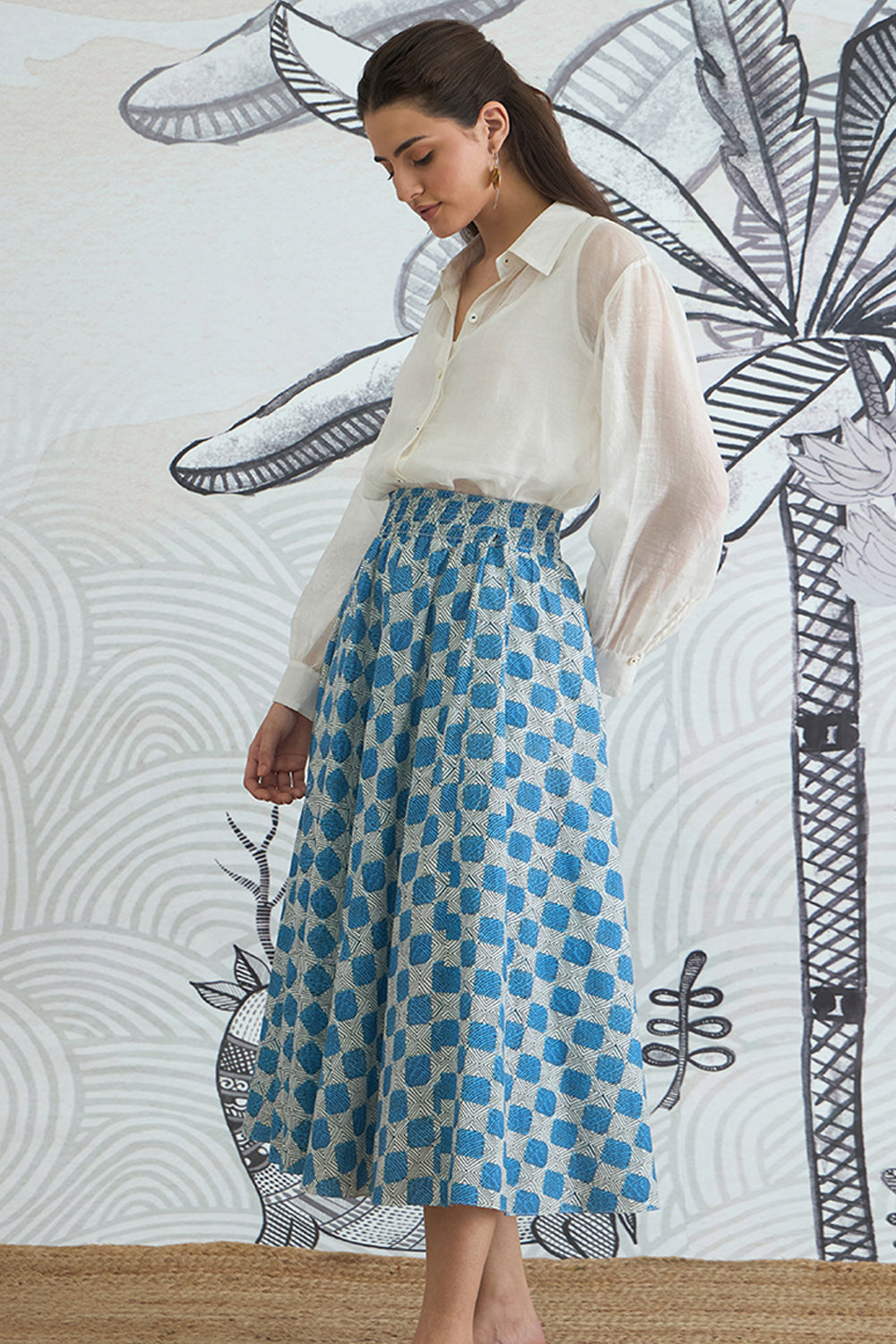 Blue Check Skirt With White Shirt