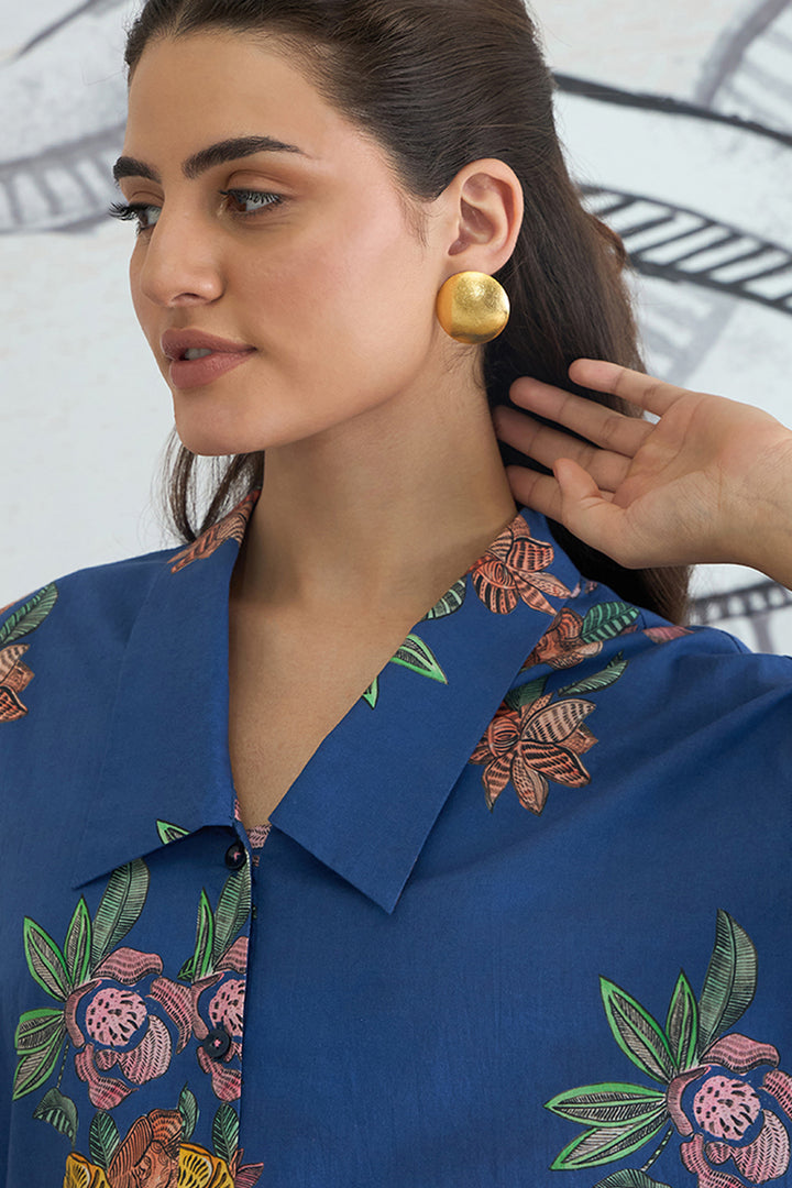 Blue Flower Big Collar Shirt