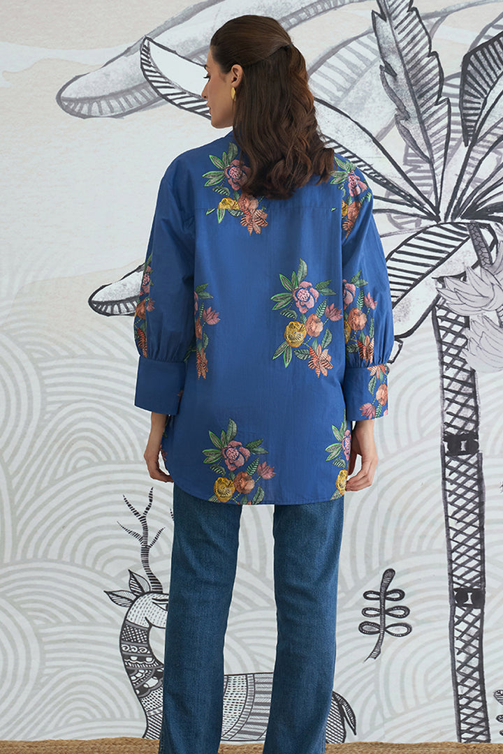 Blue Flower Big Collar Shirt
