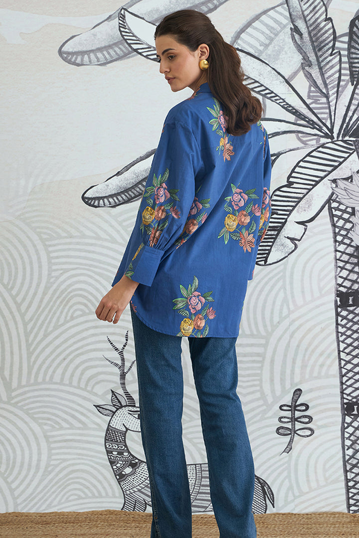 Blue Flower Big Collar Shirt