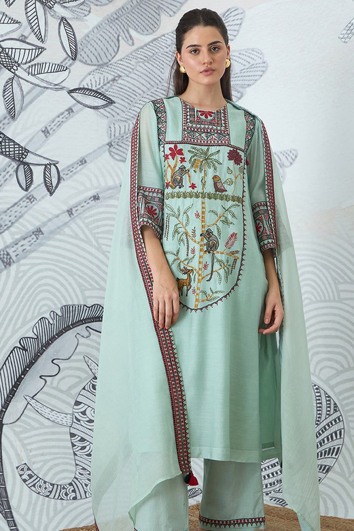 Sage Green Embroidery Kurta Set