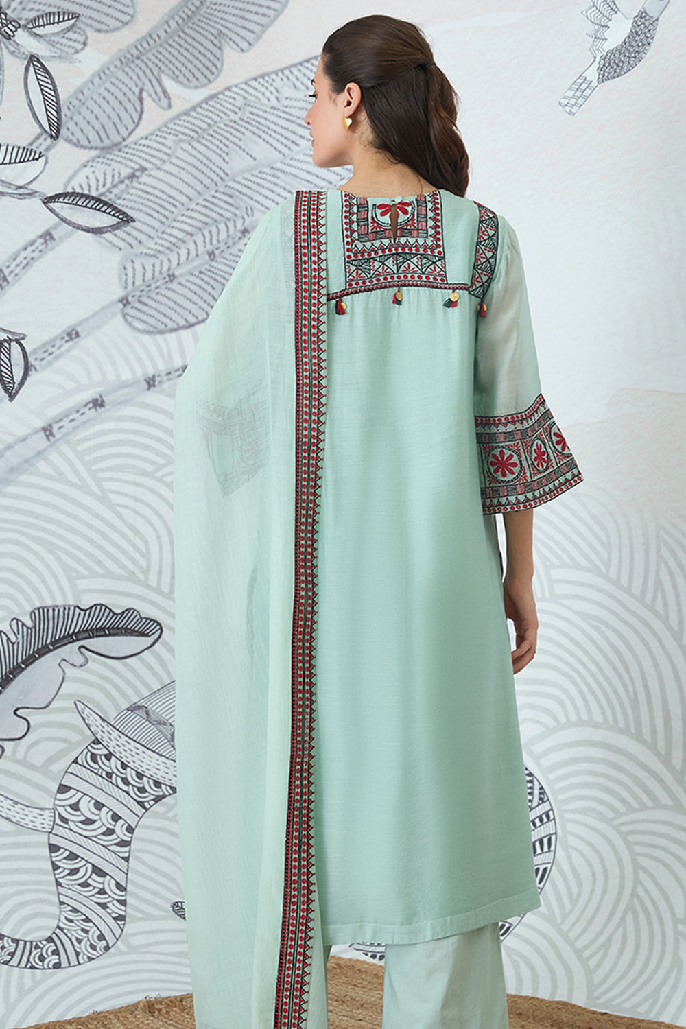 Sage Green Embroidery Kurta Set