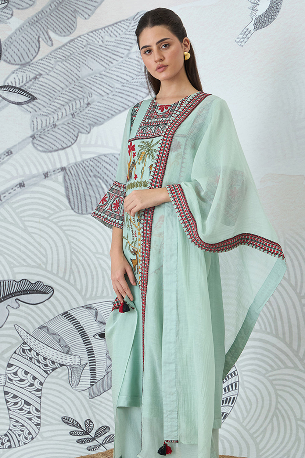 Sage Green Embroidery Kurta Set