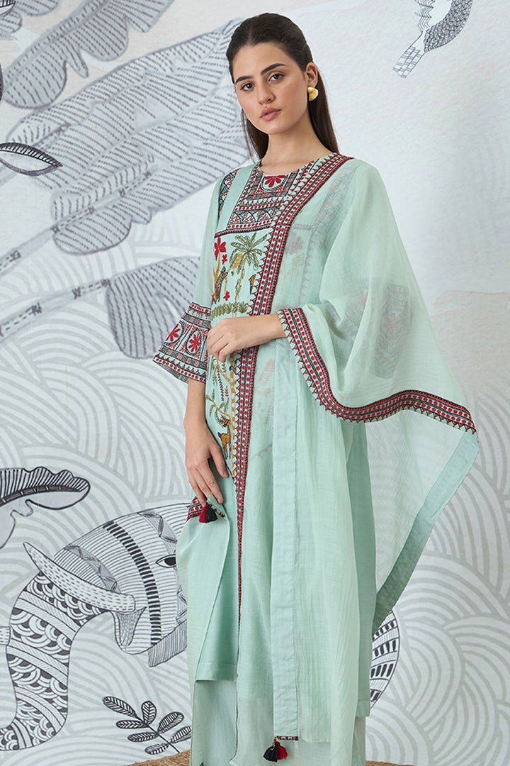 Sage Green Embroidery Kurta Set