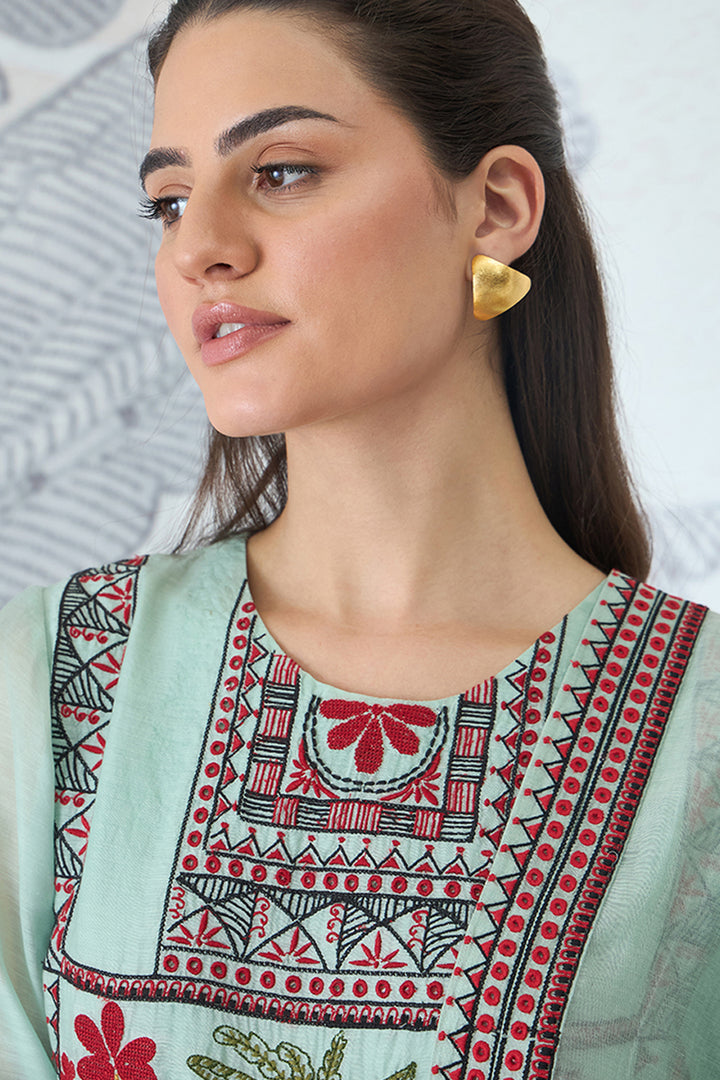 Sage Green Embroidery Kurta Set