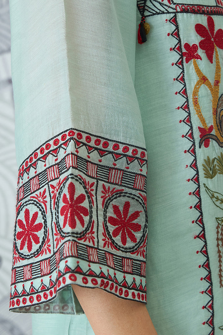 Sage Green Embroidery Kurta Set
