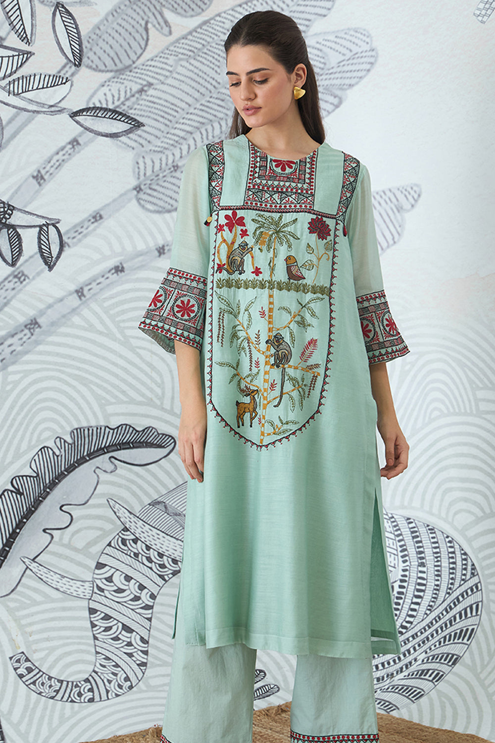 Sage Green Embroidery Kurta Set