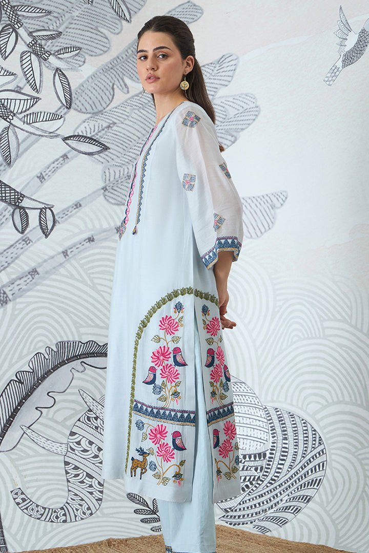Powder Blue Embroidery Kurta Set