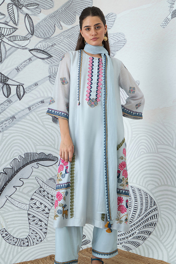Powder Blue Embroidery Kurta Set