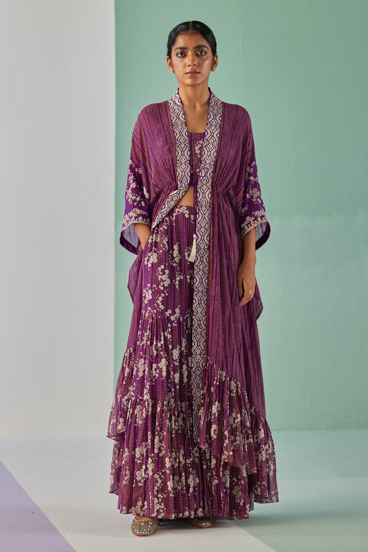 Purple Tiered Kaftan Set