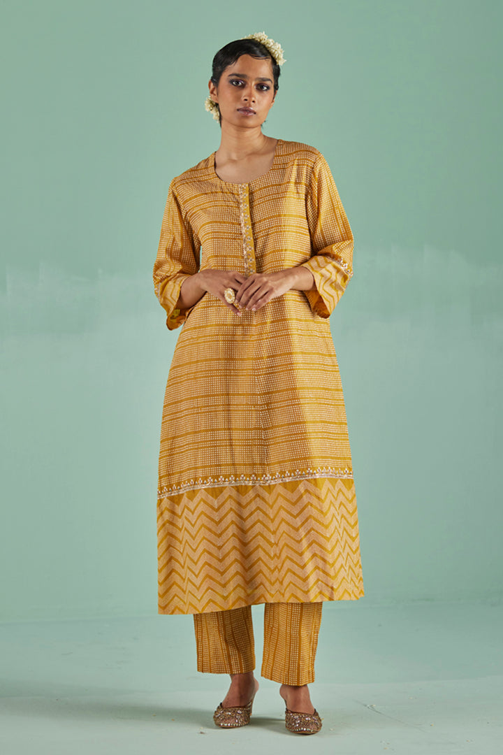 Ochre A-Line Kurta Set